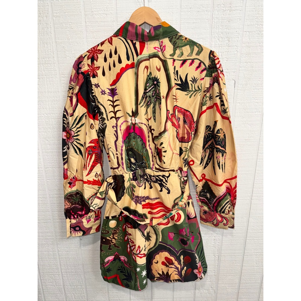 Farm Rio Artsy Surreal Land Mini Dress Womens Beige Multi Long Sleeve Large NWT - Picture 5 of 9
